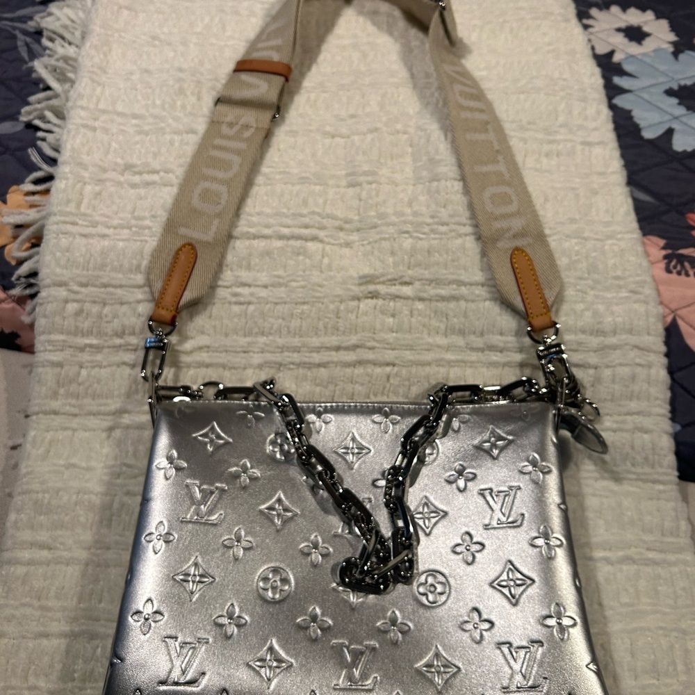Lv Metallic Coussin PM embossed lambskin shoulder / crossbody bag